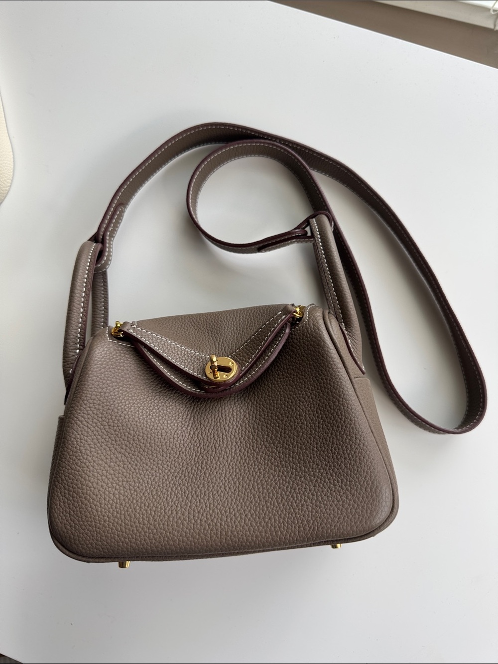Taupe Crossbody Shoulder Bag with Gold Hardware